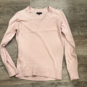 Quince Women's Small Lightweight Cotton Cashmere Blend Light Pink V-Neck Sweater